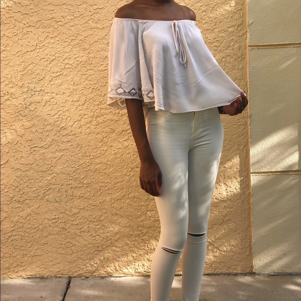 Beige off shoulder top - Picture 2 of 6